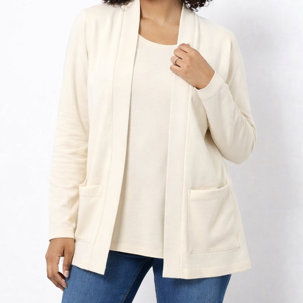 NEW Isaac Mizrahi Live Essentials Layered Pima Cotton Top Ivory XXS